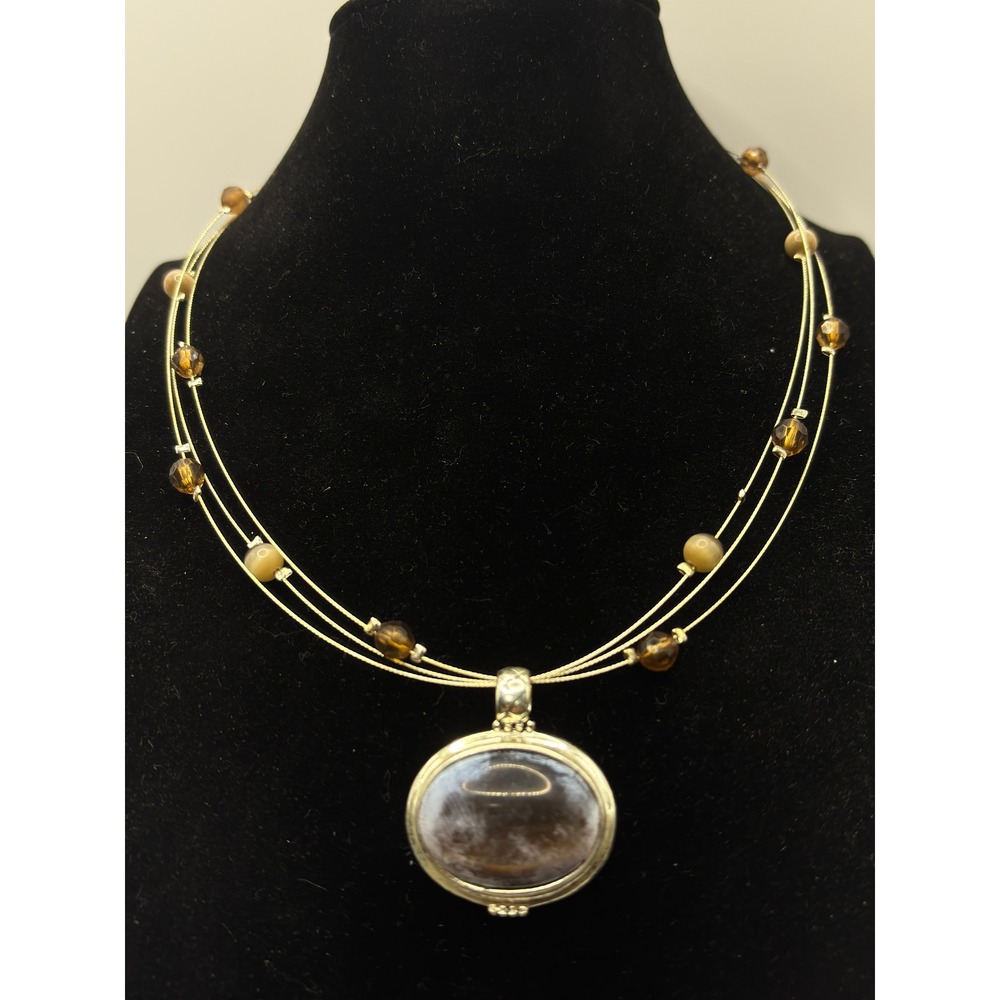 Sonoma Necklace Womens 16" Brown Multi-Strand Beaded Oval Marbled Pendant Boho